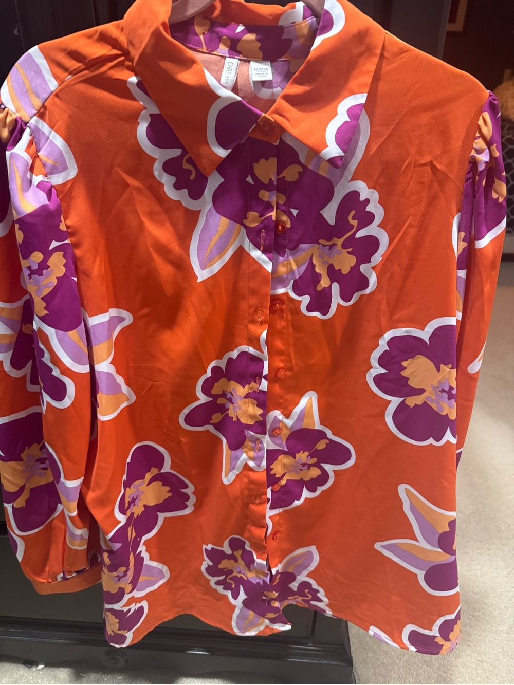 Cato Orange and Purple Floral Button-Up Top